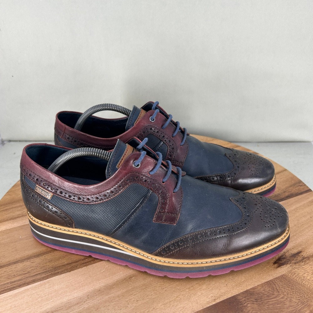 Pikolinos Mens Berna Wingtip Oxford Shoes Navy Brown Leather Size 10 / 43